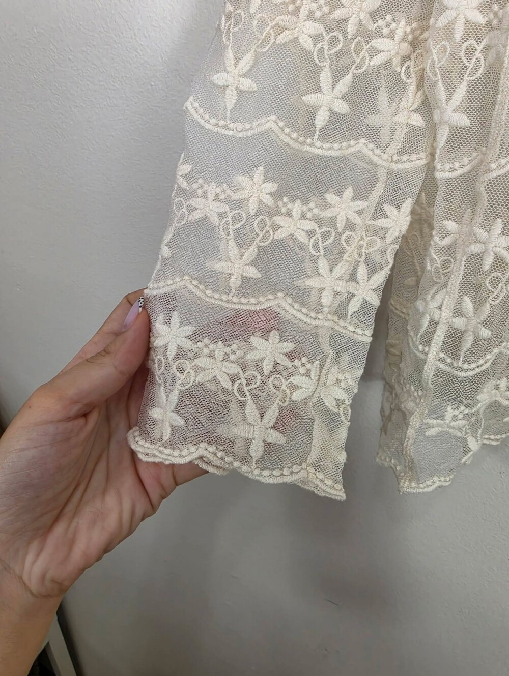 Tristan Cream Floral Lace Sheer Blouse - Picture 5 of 5